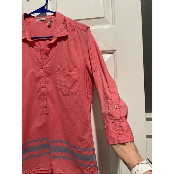 Toad&Co Quarter Sleeve Camp Cove Peasant Red With Blue Stripes Women’s Medium - Picture 2 of 12